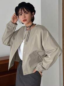 FRIFUL Designer Của phụ nữ Ngực đơn Thả vai Áo khoác - Màu be - Xem 7
