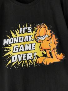 GARFIELD | SHEIN 男士卡通印花有標語t恤 - 黑色 - 查看 4