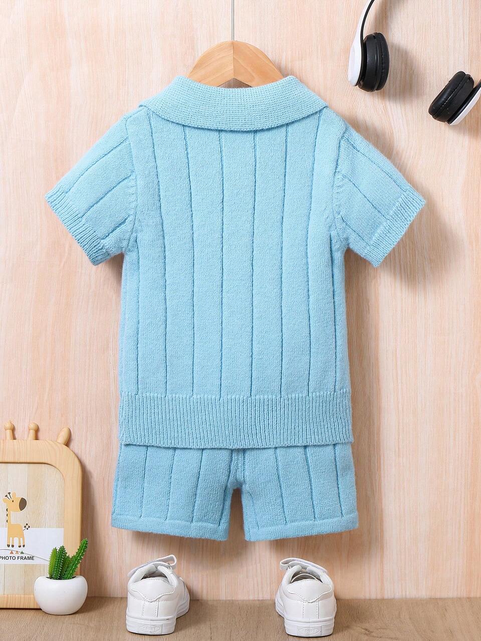 Young Boys Polo Collar Short Sleeve Sweater And Shorts Set