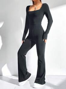 SHEIN EZwear Women's Solid Color Fleece Jumpsuit - Grey - View 3