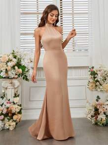 SHEIN Belle 有立領設計的伴娘禮服(成人),人魚剪裁,背帶和開放式背部設計