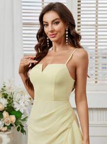 SHEIN Belle 成人伴娘礼服高开叉荷叶边装饰优雅连衣裙 - 黃色 - 查看 2