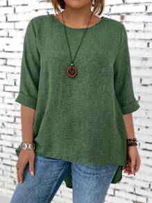 EMERY ROSE Áo/Áo cổ tròn màu trơn cỡ lớn cho nữ - màu xanh lá - Xem 1