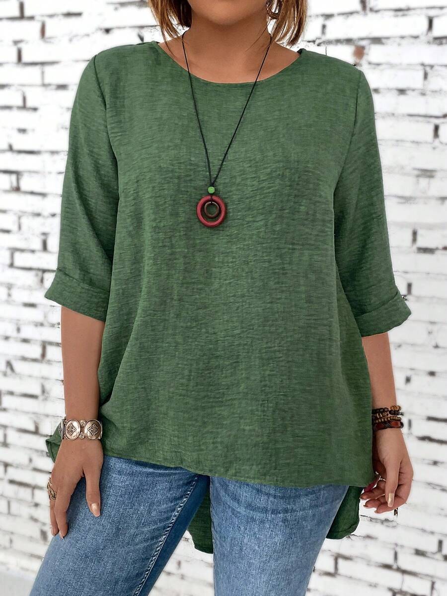 EMERY ROSE Áo/Áo cổ tròn màu trơn cỡ lớn cho nữ - màu xanh lá - Xem 1