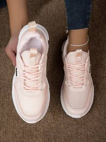 Women's Comfortable Soft Leather Pink Fashionable Running Shoes With Lightweight, Waterproof, Slip-Resistant, And Casual Features, Ideal For Walking, Fitness, And Sports - Pink - View 5