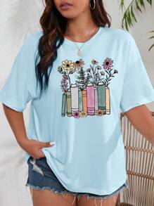 INAWLY Camiseta De Talla Grande Para Mujer Con Estampado Floral Y Corte Holgado