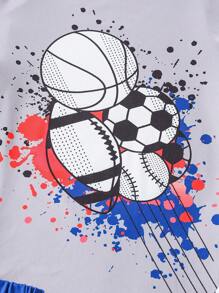 3pcs/Set Tween Boys' Cute Sports Soccer Print Short Sleeve T-Shirt, Pants And Shorts Casual Homewear - Multicolor - View 4