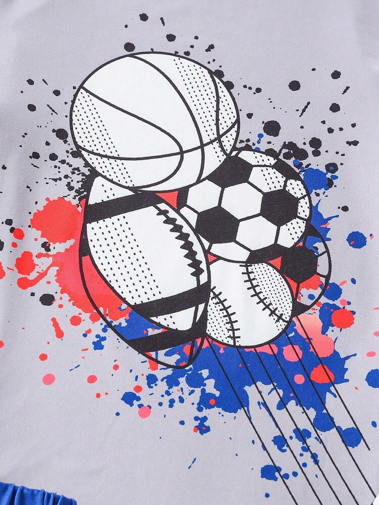 3pcs/Set Tween Boys' Cute Sports Soccer Print Short Sleeve T-Shirt, Pants And Shorts Casual Homewear