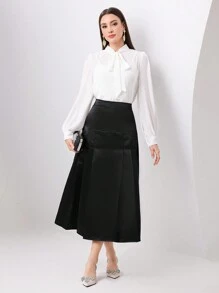 Modelyn Women's Solid Color High Waisted Skirt - Black - View 3