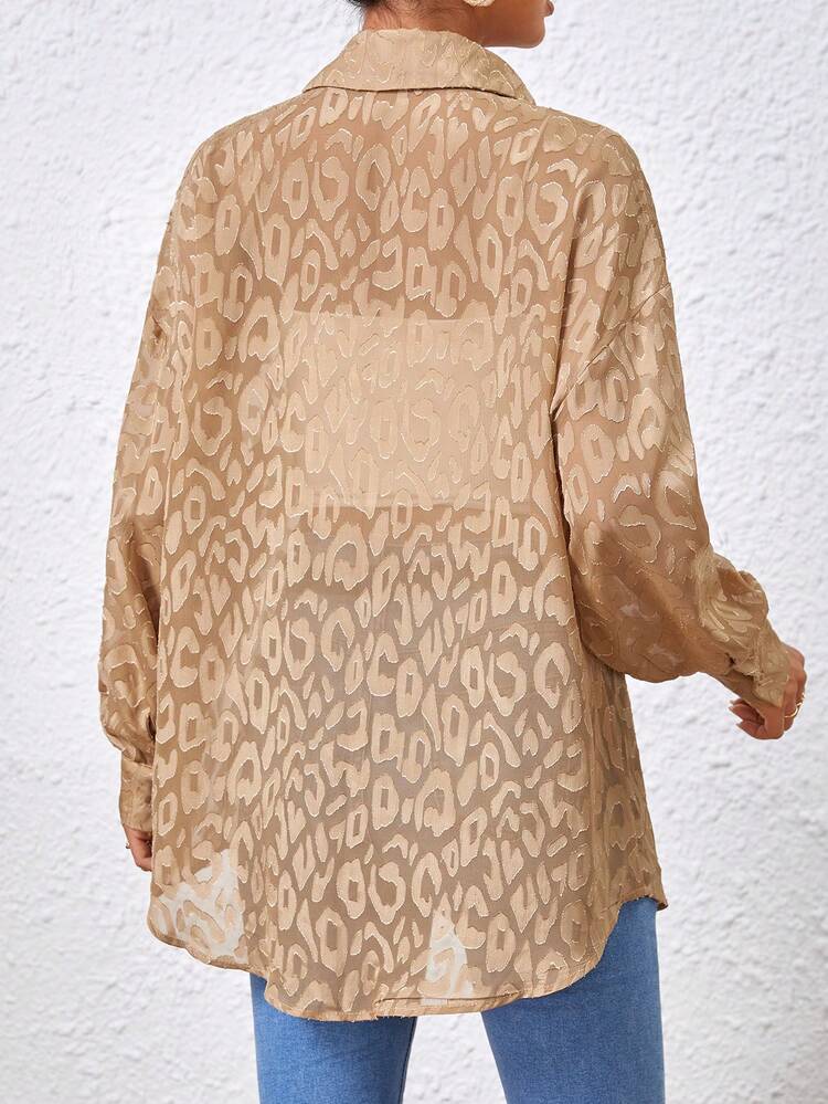 Women'S Leopard Jacquard Long Sleeve Shirt