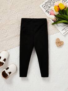 SHEIN Leap Crew Baby Girl Casual Simple Heart Patterned Long Pants Suitable For Spring And Summer - Black - View 2