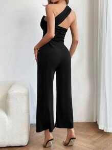 SHEIN X Jessie SHEIN Privé Women's One Shoulder Jumpsuit With Pocket & Side Stripe Detail - Black - View 8