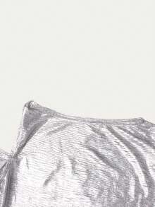 Skew Shoulder Twisted Asymmetrical Split Tops - Silver - View 7
