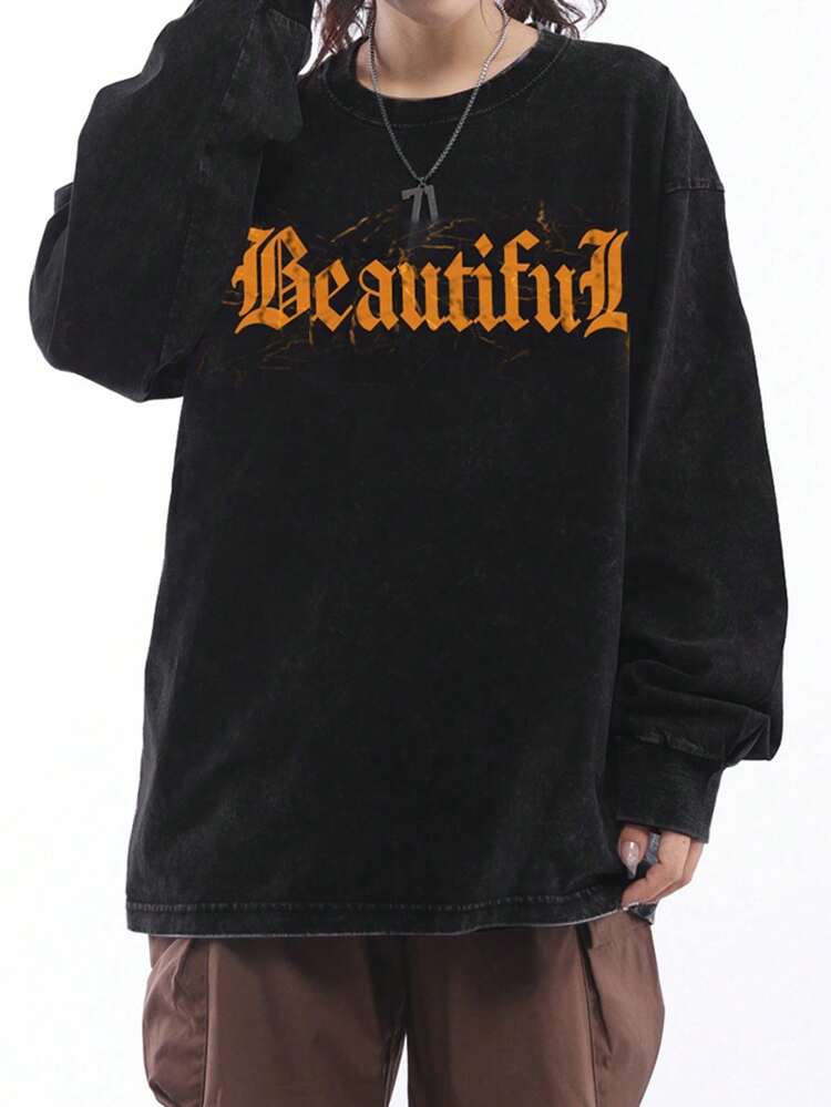 Women's Letter Printed Round Neck Sports Sweatshirt