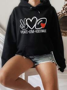 SHEIN EZwear 加大码爱心字母印花卫衣 - 黑色 - 查看 1