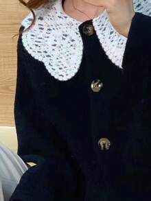 Women'S Color-Block Collar Button-Up Cardigan Sweater - Black - View 3