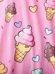 補間女孩可愛冰淇淋印花寬鬆短袖睡裙 - 淺粉色 - 查看 3