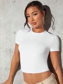 SHEIN BAE Women's Slim Fit Cropped Short Sleeve T-Shirt
