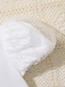 SHEIN 嬰兒女童休閒針織泡泡短袖上衣和牛仔印花裙套裝 - 藍色 - 查看 6