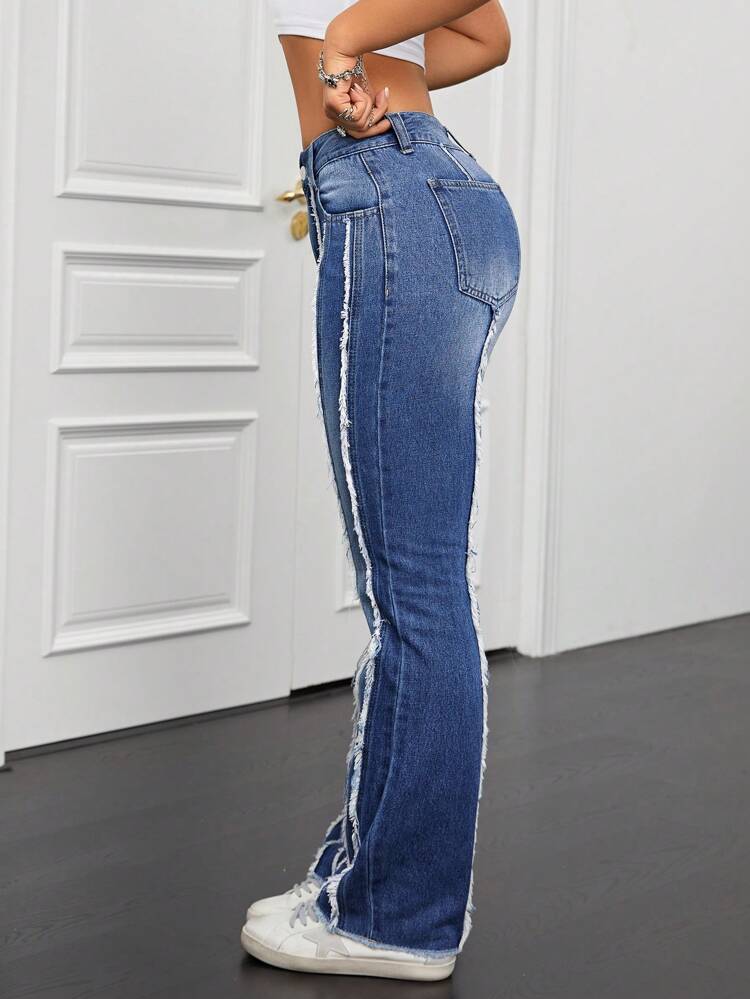 Women's Frayed Flared Denim Pants