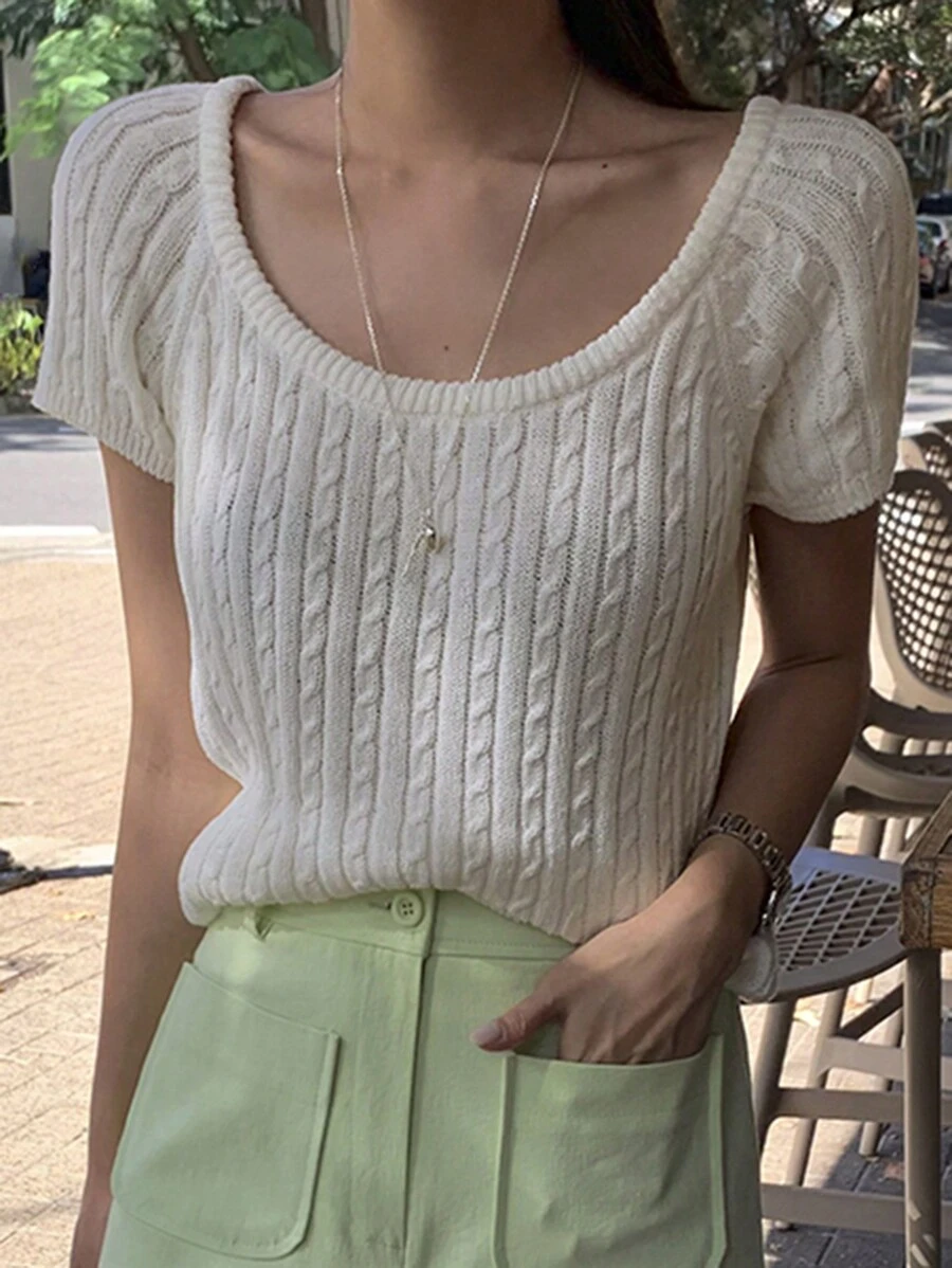 DAZY Của phụ nữ Vòng cổ Tay Raglan Dệt kim Áo - trắng - Xem 1