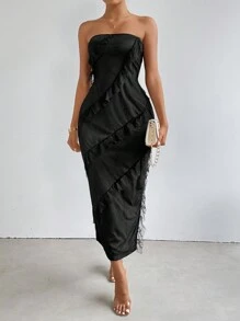 Chiquease Women's Splicing Ruffle Strapless Dress - Black - View 5