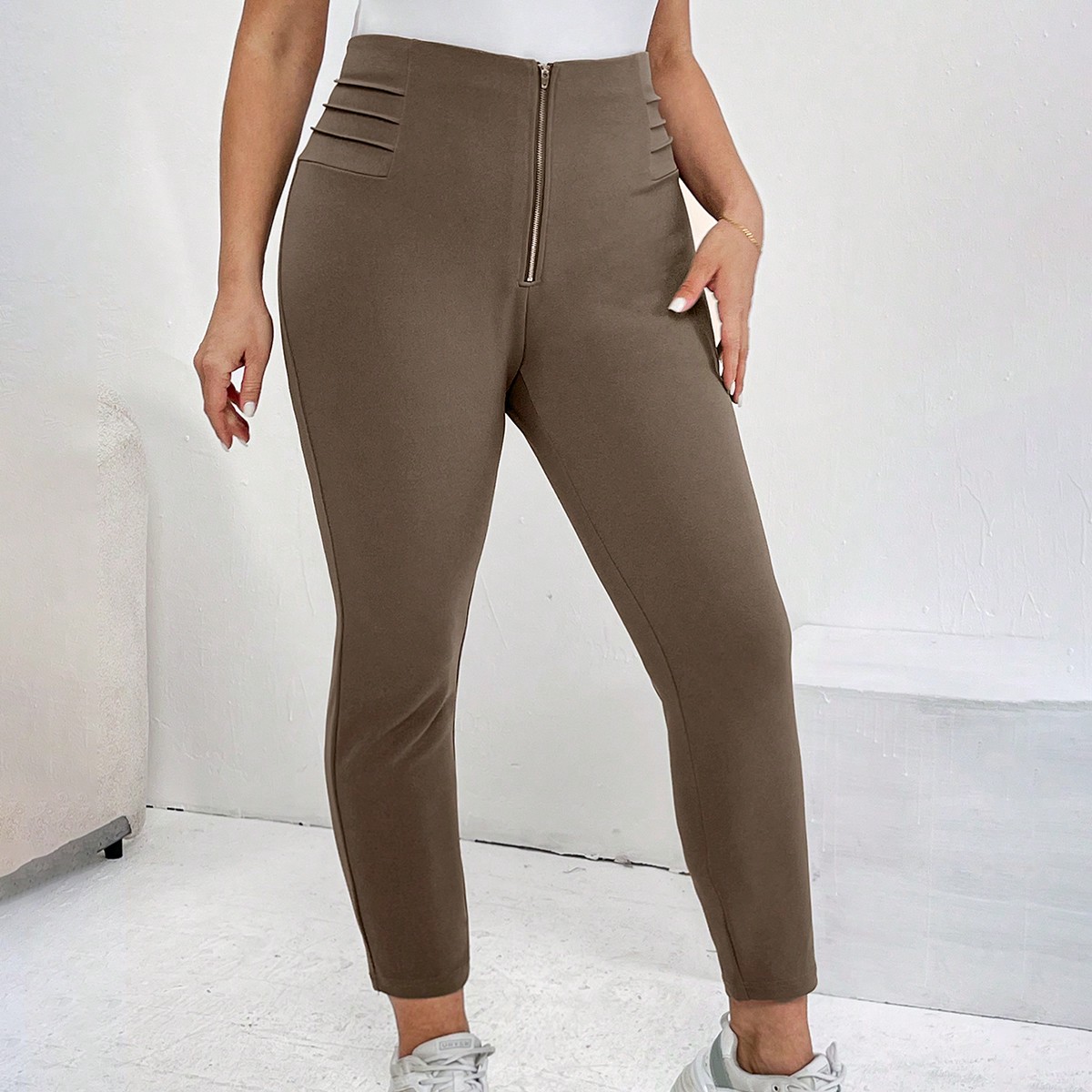 Nouvelles Leggings Pour Femmes De Grande Taille Avec Une Fermeture Ã‰clair Devant, Conception DÃ©contractÃ©e Et AjustÃ©e Pour L'Ã©tÃ©
