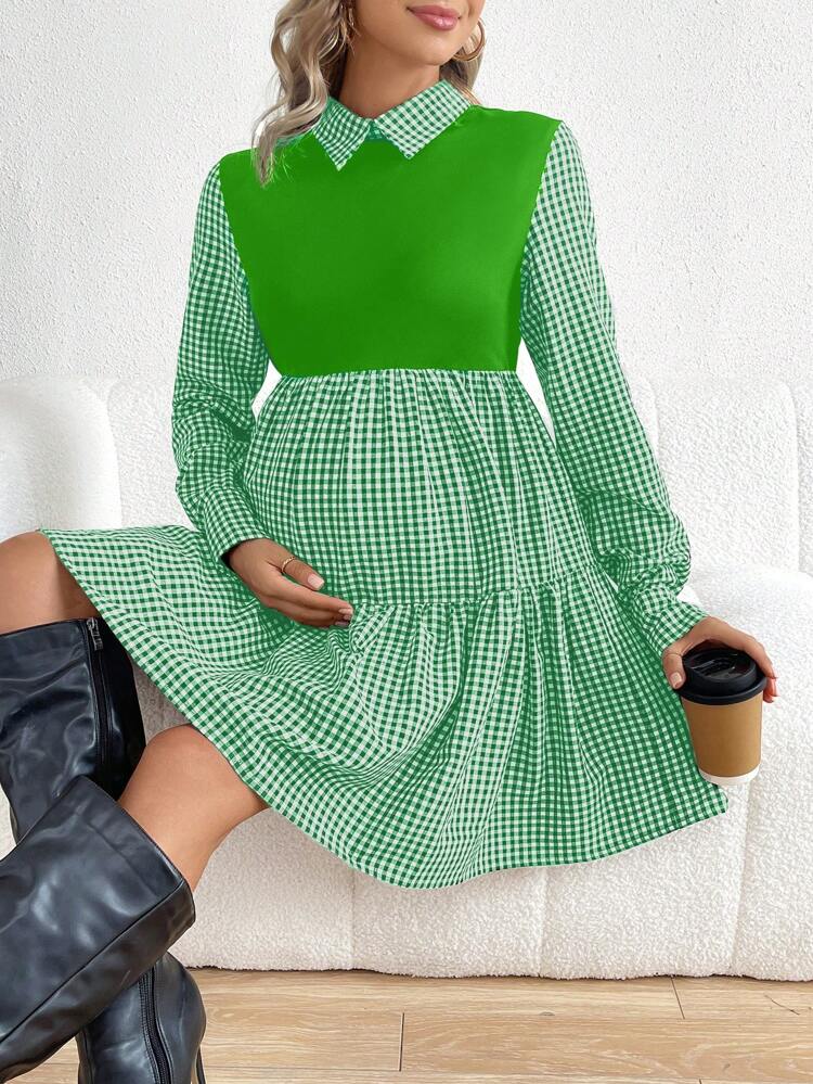 Maternity Gingham Pattern 2 In 1 Dress