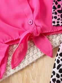 SHEIN Nhỏ bé Cô gái Màu thuần Áo sơ mi In hoa Báo Dây đeo Mì Ý  Áo Quần loe Giải trí - Nhiều màu - Xem 6