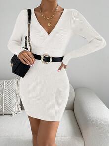 SHEIN Privé 女士修身毛衣連衣裙,帶十字設計 - 白色 - 查看 4