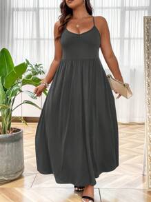 SHEIN LUNE Kích thước lớn Quý cô Trở lại Dây đai Váy Dây - Xám - Xem 5