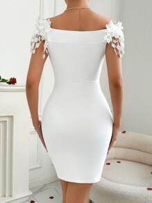 Firerie 女士露肩蕾丝流苏边紧身连衣裙，情人节 - 白色 - 查看 4