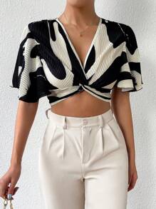 RosyDaze Women's Crop Top With Random Print And Knot Design - Multicolor - View 6