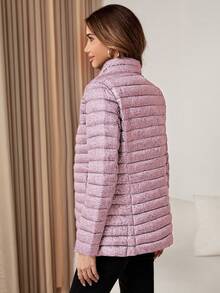 Women's Quilted Jacket With Side Zipper And Pocket - Pink - View 2
