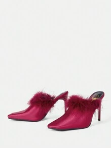 Fashionable Fur Mules Peep Toe Half Slipper High Heel Sandals