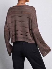 Chiquease Jersey De Punto De Color Liso Para Mujer Con Diseño Calado Y Escote Con Muescas