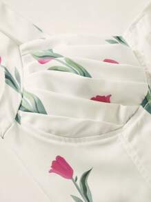 Sweetra 女士花卉印花打褶背心上衣 - 白色 - 查看 3