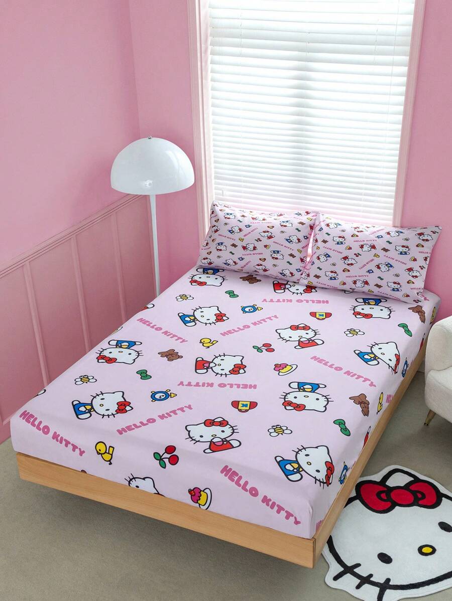 HELLO KITTY AND FRIENDS | SHEIN 粉紅色卡通床單 - 粉色 - 查看 1