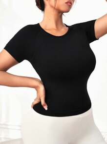 Easithlete Kích thước lớn Của phụ nữ Vòng cổ Raglan Ngắn tay Thể thao Áo thun - màu đen - Xem 4