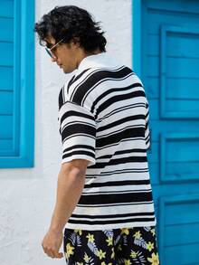 Manfinity RSRT Men's Striped Short Sleeve Knit Top - Black and White - View 2