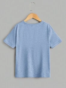 SHEIN 2 件式男孩時尚休閒圓領短袖 T 卹 - 藍色 - 查看 6