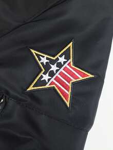 男款重型刺繡棒球領飛行夾克,時尚休閒工裝夾克 - 黑色 - 查看 4