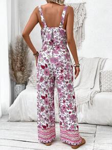 Breezaya Full Print Floral Sleeveless Jumpsuit - Red and White - View 4