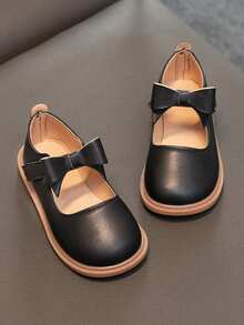 Kids' Simple, Comfortable, All-Match Bowknot Flat Shoes For Girls - Black - View 2