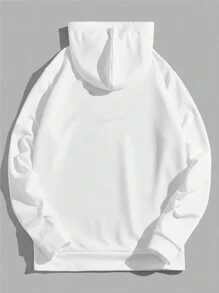 ROMWE MEN Street Life Men's Casual Letter Printed Drawstring Hoodie - White - View 2