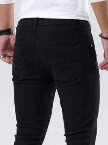 Manfinity Homme Men's Solid Color Slim Fit Jeans - Black - View 5