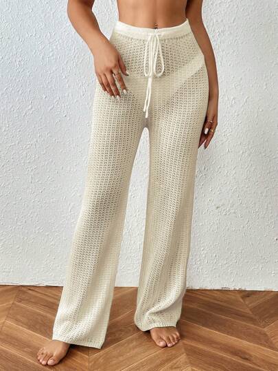 SHEIN Swim Pantalones de playa con cordón y textura para damas, ideal para bodas