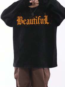 Dewbera Của phụ nữ Lá thư In Vòng cổ Áo nỉ thể thao - màu đen - Xem 4