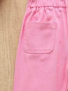 Toddler Girls' Pink Flower Embroidered High Waist Tapered Jeans - Pink - View 3