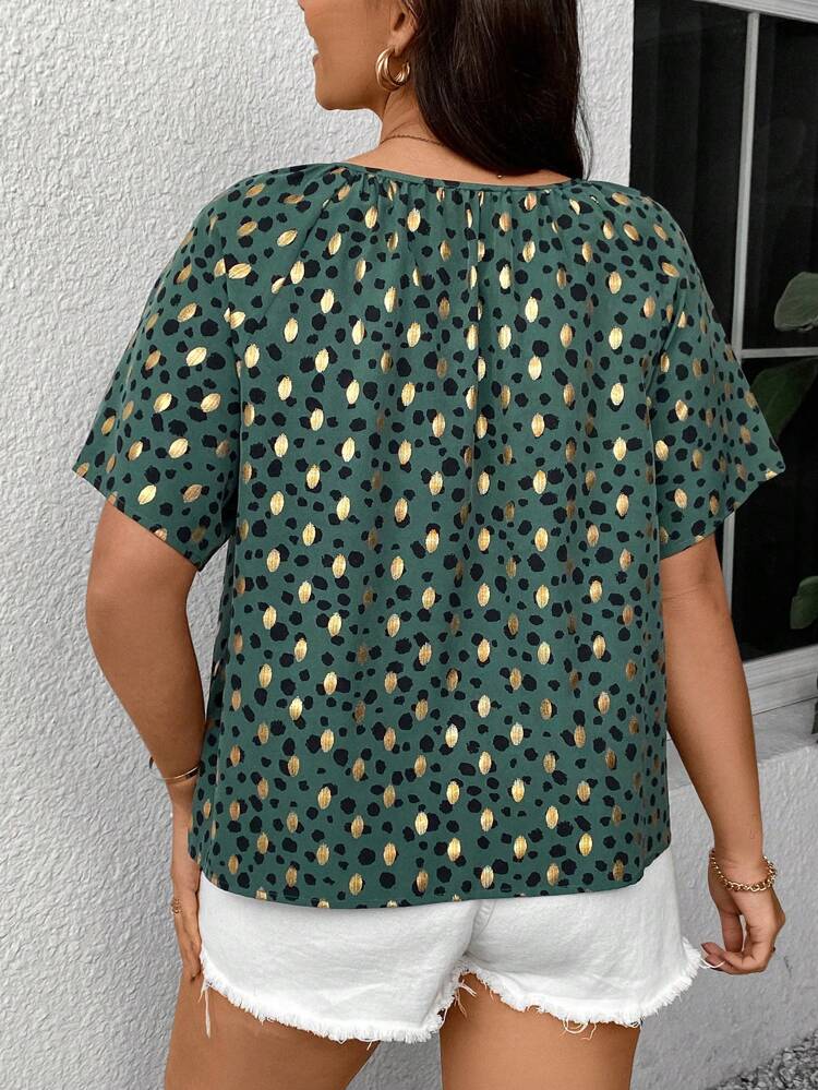 Plus Size Mandarin Collar Full Print Shirt With Belt